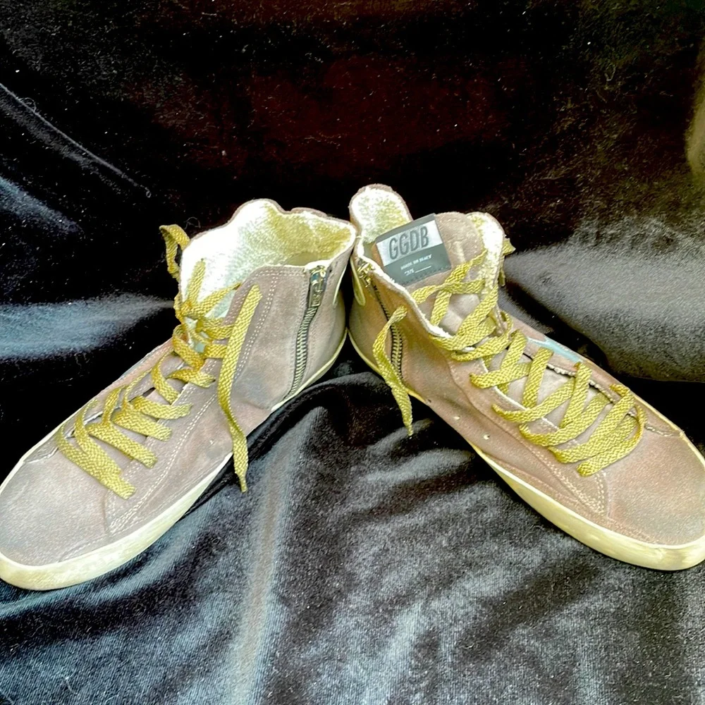 GOLDEN GOOSE LUXURY DISTRESSED FRANCY GREY SUEDE HIGH TOP SNEAKERS - 9 -โญ๏ธ๐ - Picture 8 of 12